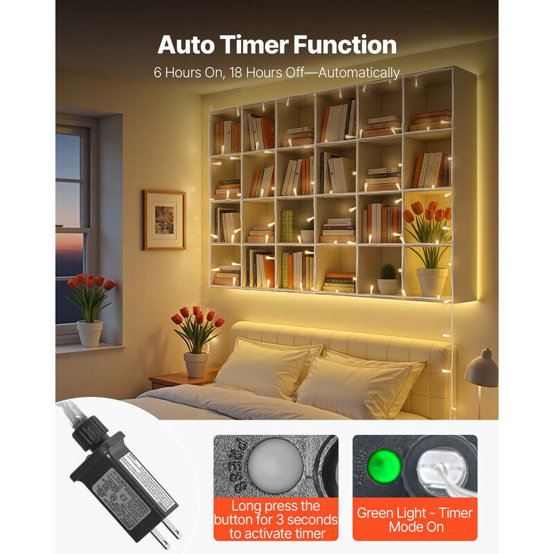 VEVOR LED Christmas String Lights 200 LED 76 ft Connectable Warm White Lights image number 4