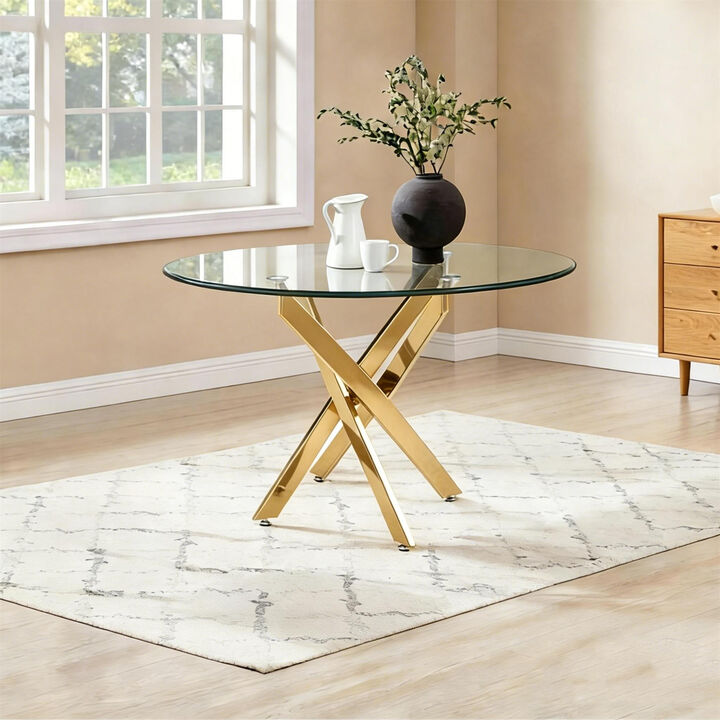 35.43 inches Modern Round Glass Table with Silver Frame