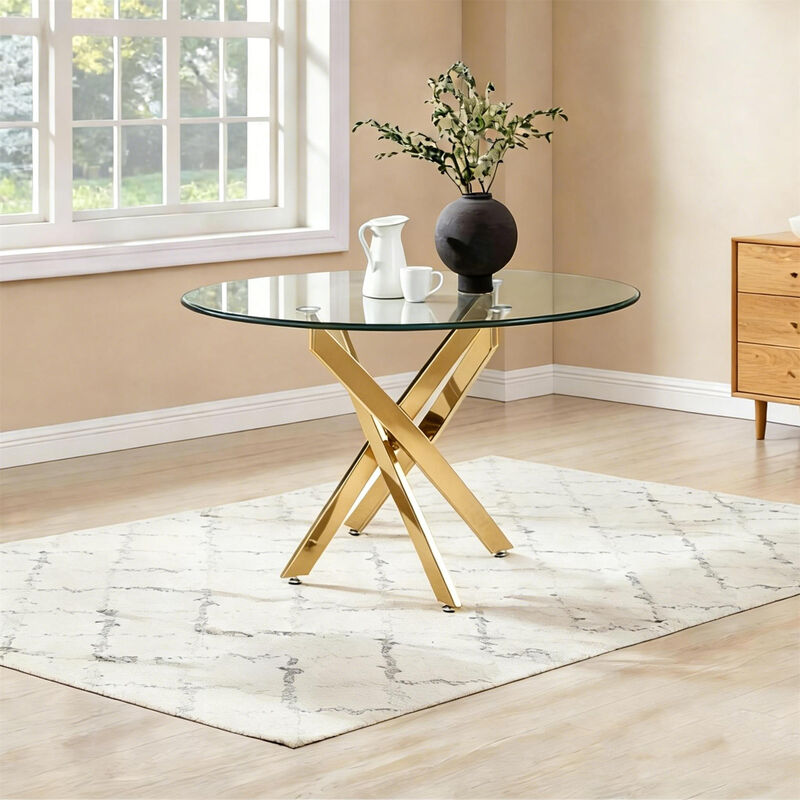 35.43 inches Modern Round Glass Table with Silver Frame image number 1