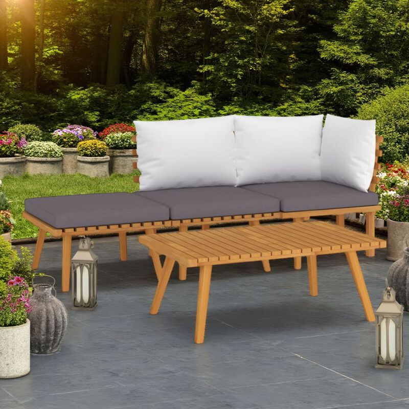 Roma 4pc Modular Outdoor Sofa and Coffee Table Set, Solid Wood, Gray - Benzara