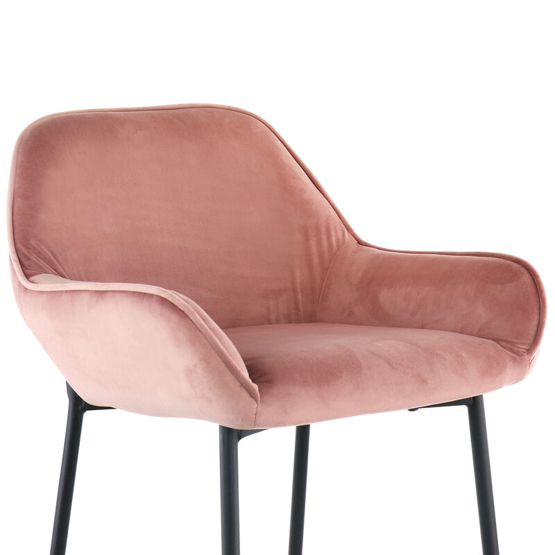 Elama 2 Piece Velvet Bar Stool in Blush Pink with Black Legs image number 5