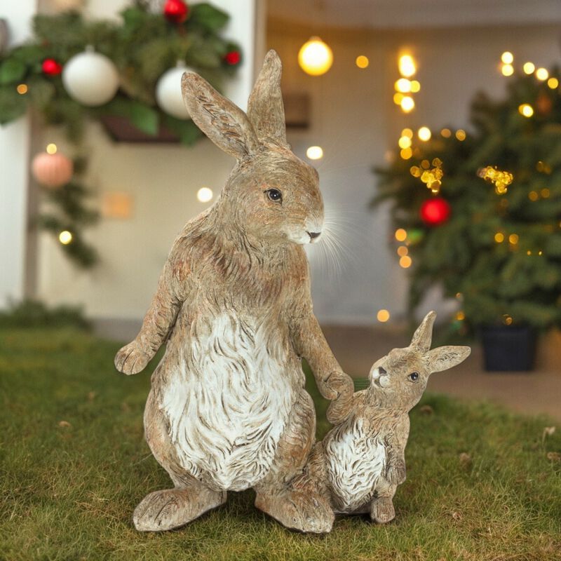 Rabbit with Bunny Statues (Set of 2) in Resin &ndash; Adorable Outdoor Sculptures for Garden Decor image number 2