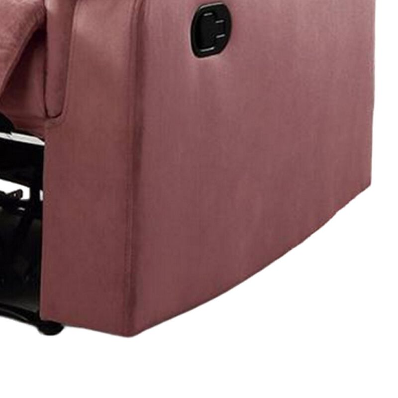 Jessy Manual Recliner Chair, Tufted Cushioned Rose Pink Velvet - Benzara