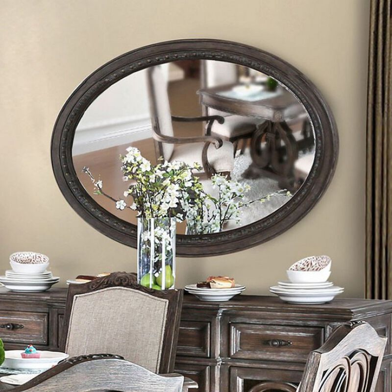 Oval Wall Mountable 5mm Beveled Mirror, Rustic Natural Brown-Benzara image number 1