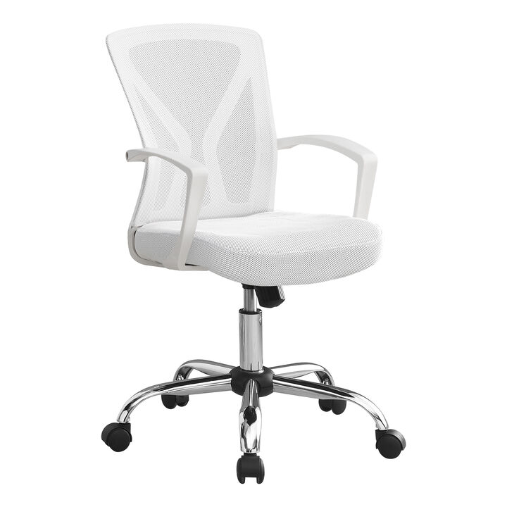 Monarch Specialties I 7462 Office Chair, Adjustable Height, Swivel, Ergonomic, Armrests, Computer Desk, Work, Metal, Fabric, White, Chrome, Contemporary, Modern