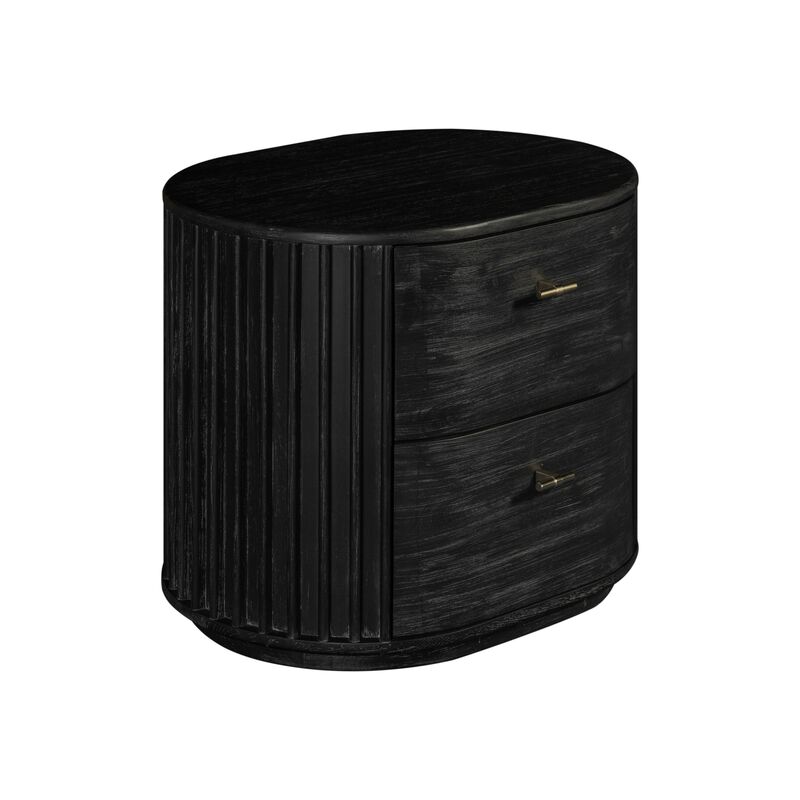 Fely Nightstand, 2 Drawers, Gold Metal Handles, Black Acacia Veneer image number 0