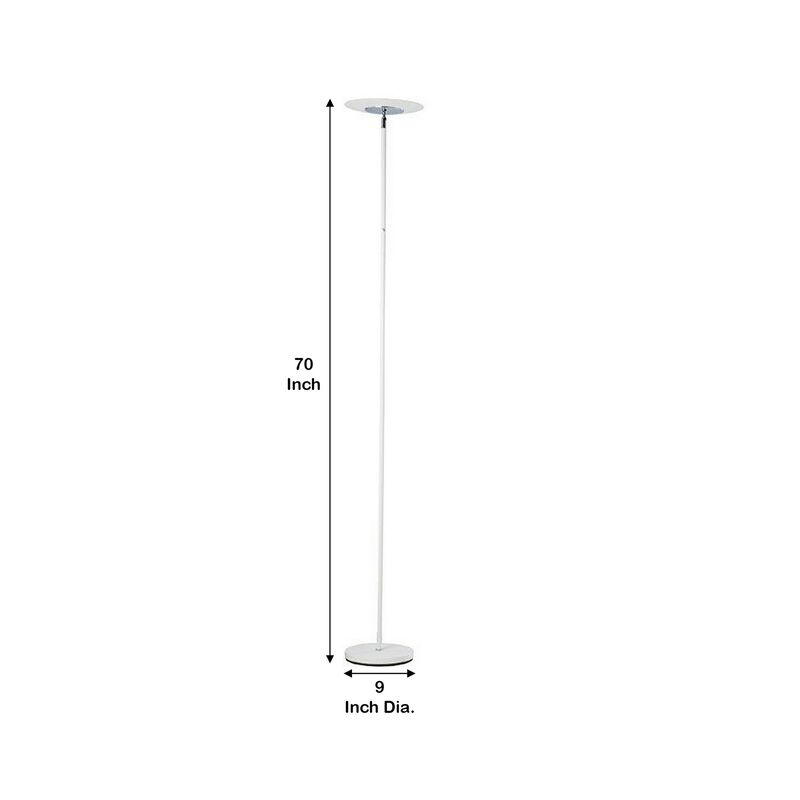 Floor Lamp with Adjustable Torchiere Head and Sleek Metal Body, White-Benzara