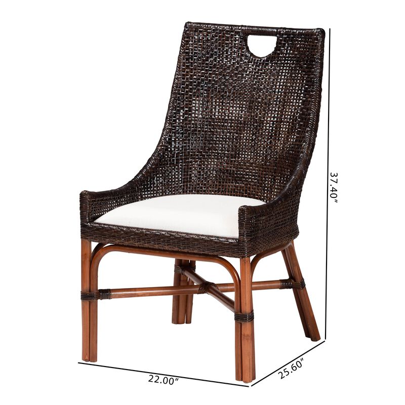 bali & pari Petra Natural Rattan 2-Piece Dining Chair Set - Handwoven Wicker Accent Chair with Wingback Profile and Cutout Handle, Espresso image number 7