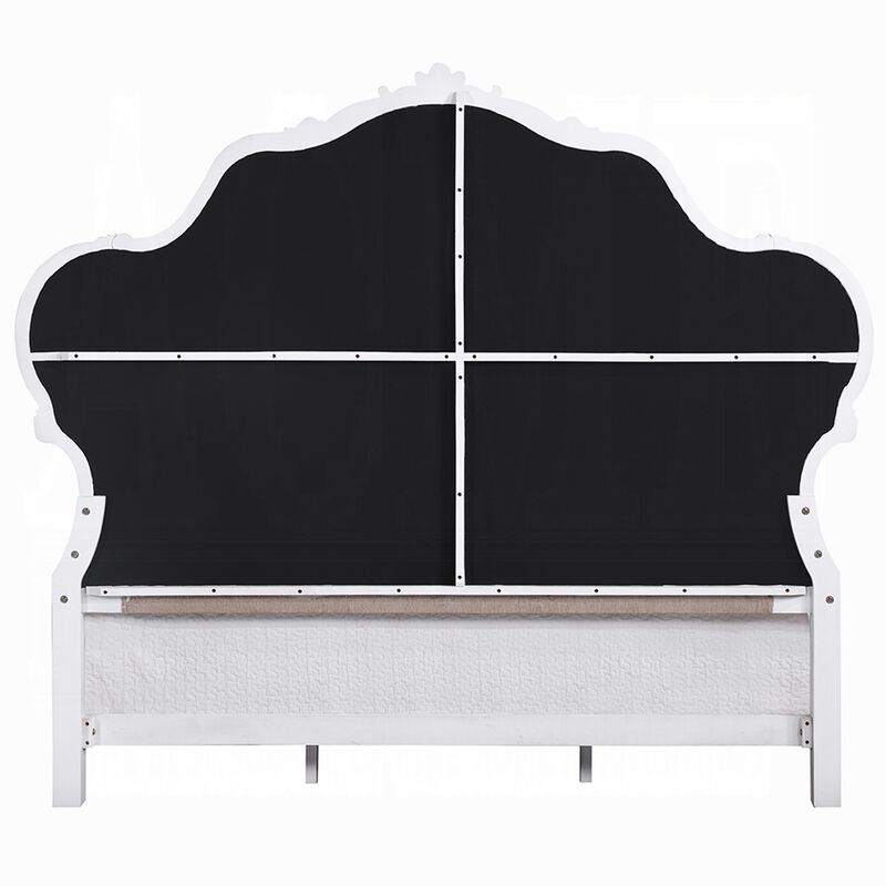 Tisha King Bed, Tufted Dark Beige Chenille Upholstery w White Traditional Design image number 4