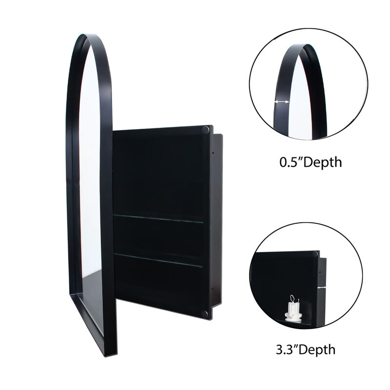 ELEMENT ACE 24x36 Inch Arched Recessed Medicine Cabinet with Adjustable Shelves and Metal Frame image number 2
