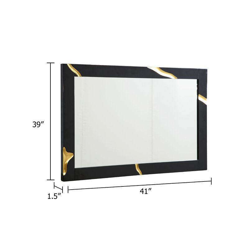 Cid Exie Mirror, Black Frame, 41 Inch High Gloss Finish, Gold Accents image number 4