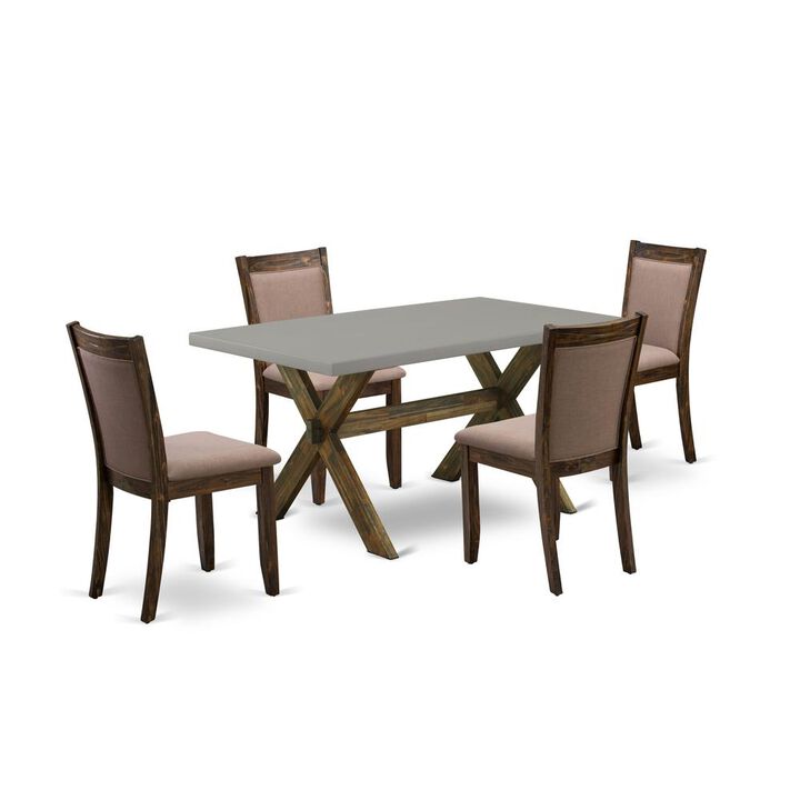 East West Furniture 5-Pc Kitchen Dining Set - 4 Dining Padded Chairs and 1 Kitchen Table (Distressed Jacobean Finish)