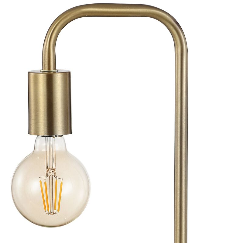 Axel 20.5" Minimalist Glam Gold Pipe Metal/Marble LED Table Lamp, Brass Gold