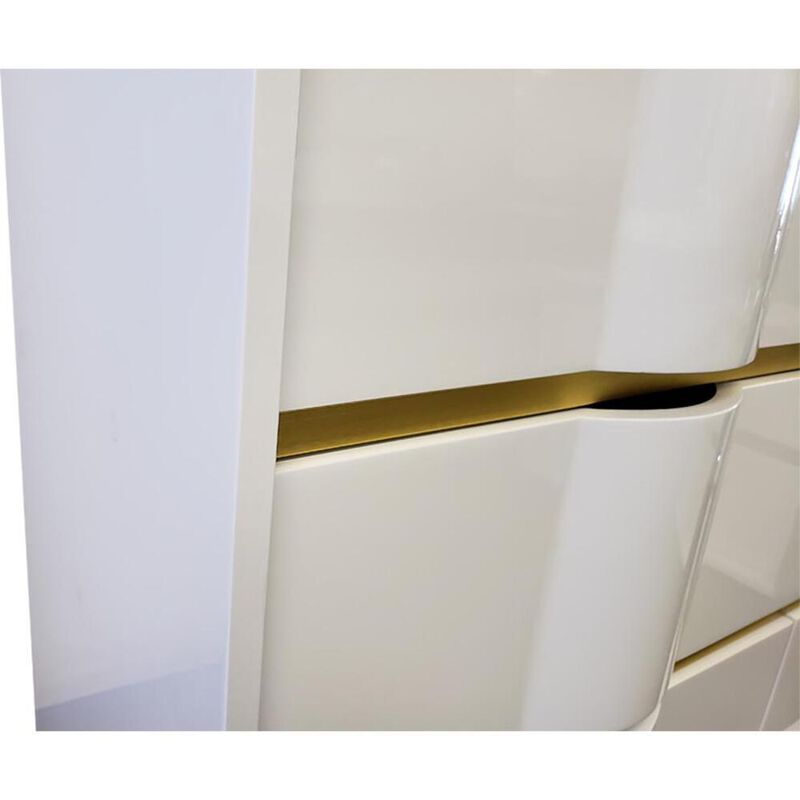 Best Master Furniture Best Master Havana 5-Drawer Poplar Wood Bedroom Chest in White/Gold Trim