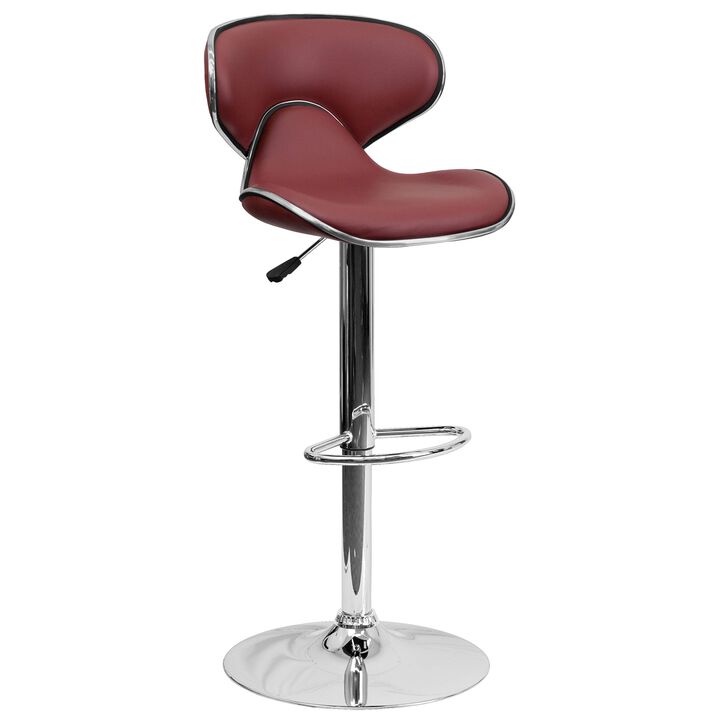 Flash Furniture Devin Contemporary Cozy Mid-Back Burgundy Vinyl Adjustable Height Barstool with Chrome Base