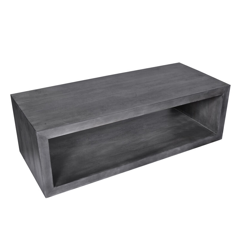 58" Cube Shape Wooden Coffee Table with Open Bottom Shelf, Charcoal Gray-Benzara image number 3