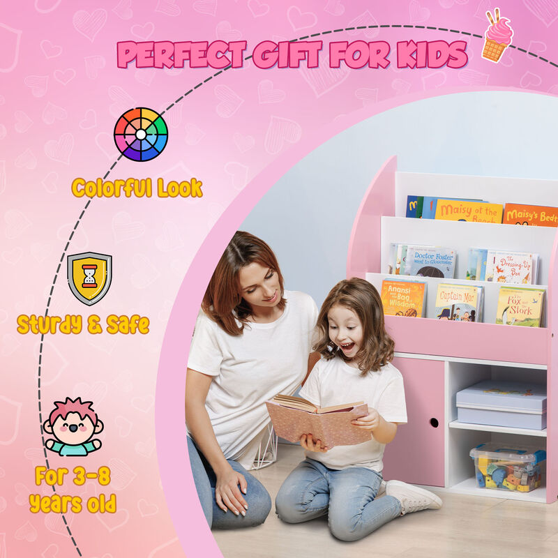 Qaba Toy Storage Organizer with Cabinet, Kids Bookshelf, Pink