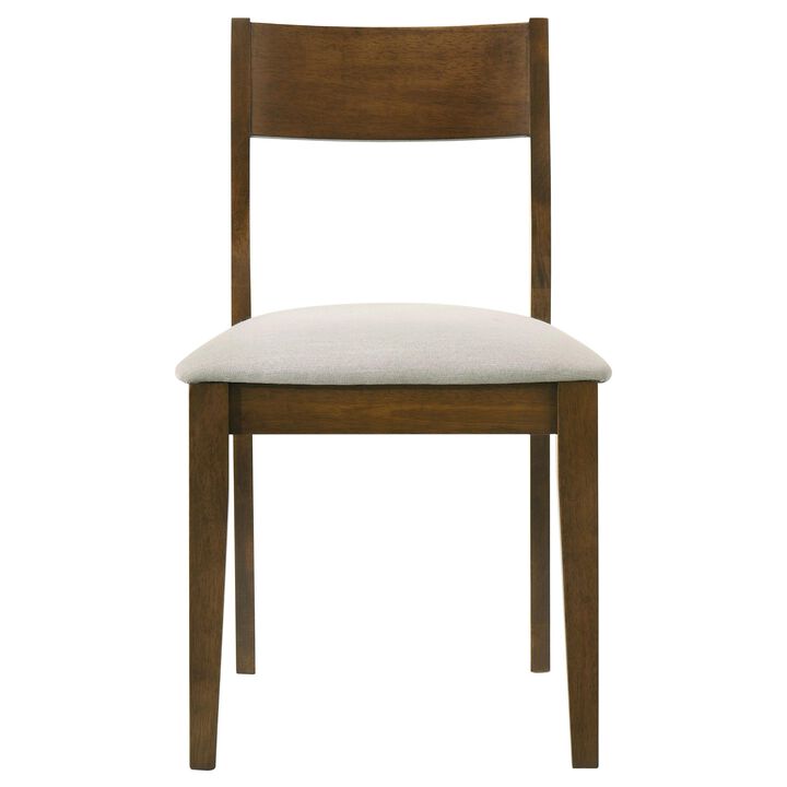 Montena Dining Chair Set of 2, White Fabric Seat, Dark Brown Wood - Benzara