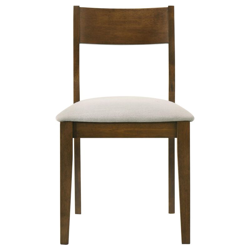 Montena Dining Chair Set of 2, White Fabric Seat, Dark Brown Wood - Benzara