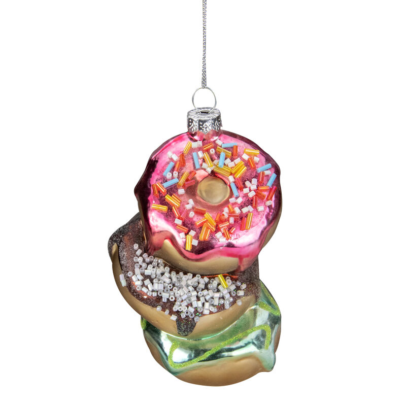 4.25" Stacked Doughnuts Glass Christmas Ornament image number 1