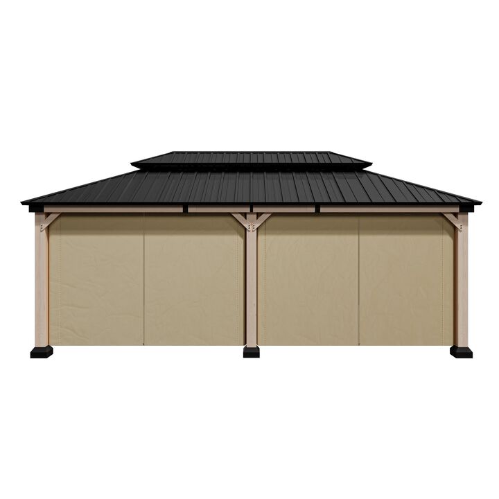 Mondawe Beverly Hills 12 ft. x 20 ft. Outdoor Fir Solid Wood Frame Patio Gazebo Canopy Shelter Galvanized Steel Hardtop Curtain