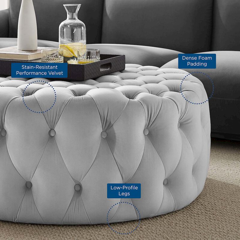 Amour Tufted Button Large Round Performance Velvet Ottoman image number 5