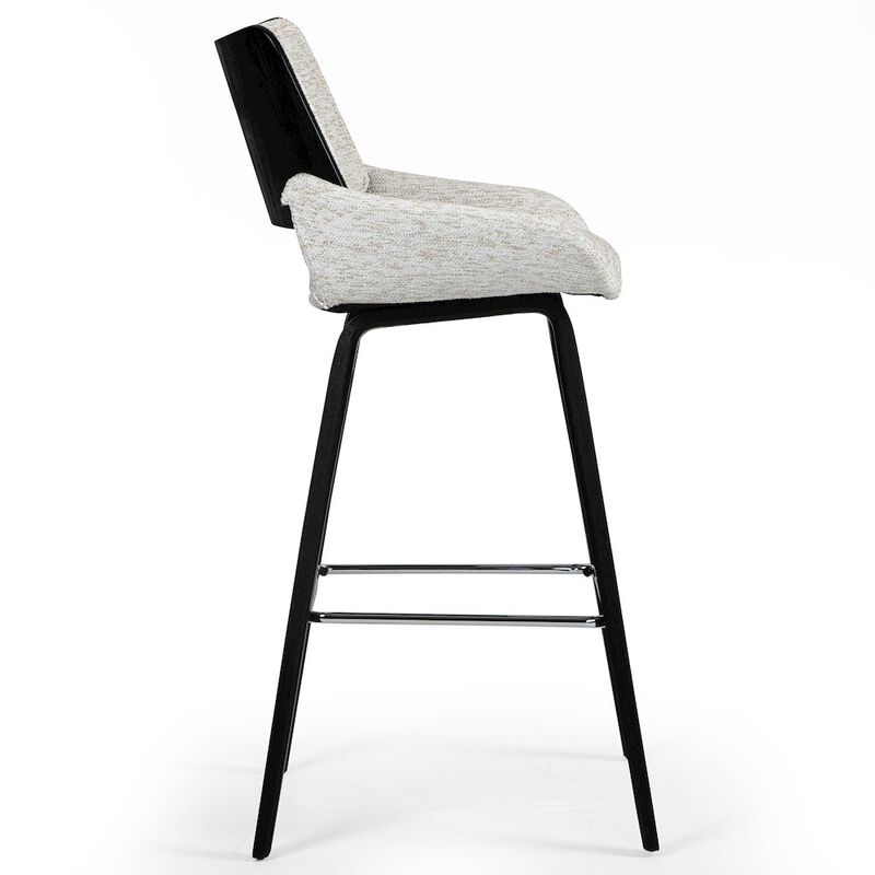 Glamour Home Bea White Two-Toned Linen Fabric Bar Stool with Black Wood Legs