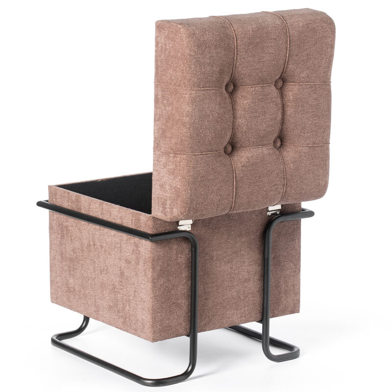 Square Fabric Storage Ottoman with Black Metal Frame, Yellow