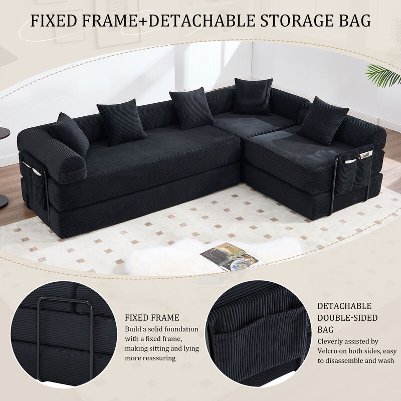 Folding Multi-Scene Convertible Sofa Bed with Storage Pockets image number 2
