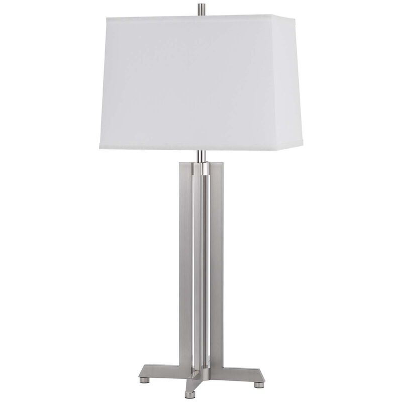 Liam Table Lamp, White Drum Shade, 30 Inch Brushed Steel Footed Base image number 0