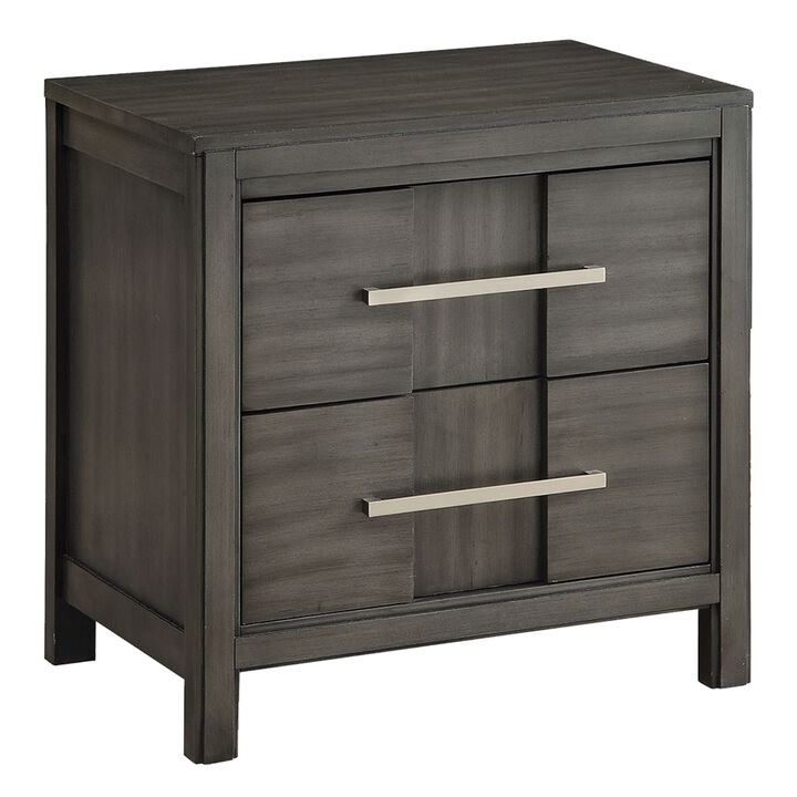 Transitional Solid Wood Nightstand With Two Drawers, Gray-Benzara