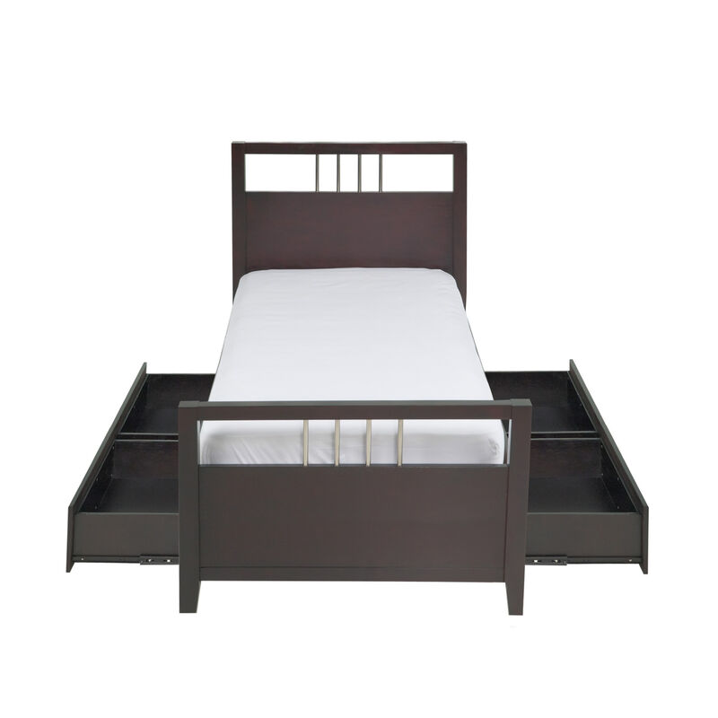 Fang King Size Storage Bed, Sleigh Headboard, 4 Drawers, Espresso Brown  - Benzara