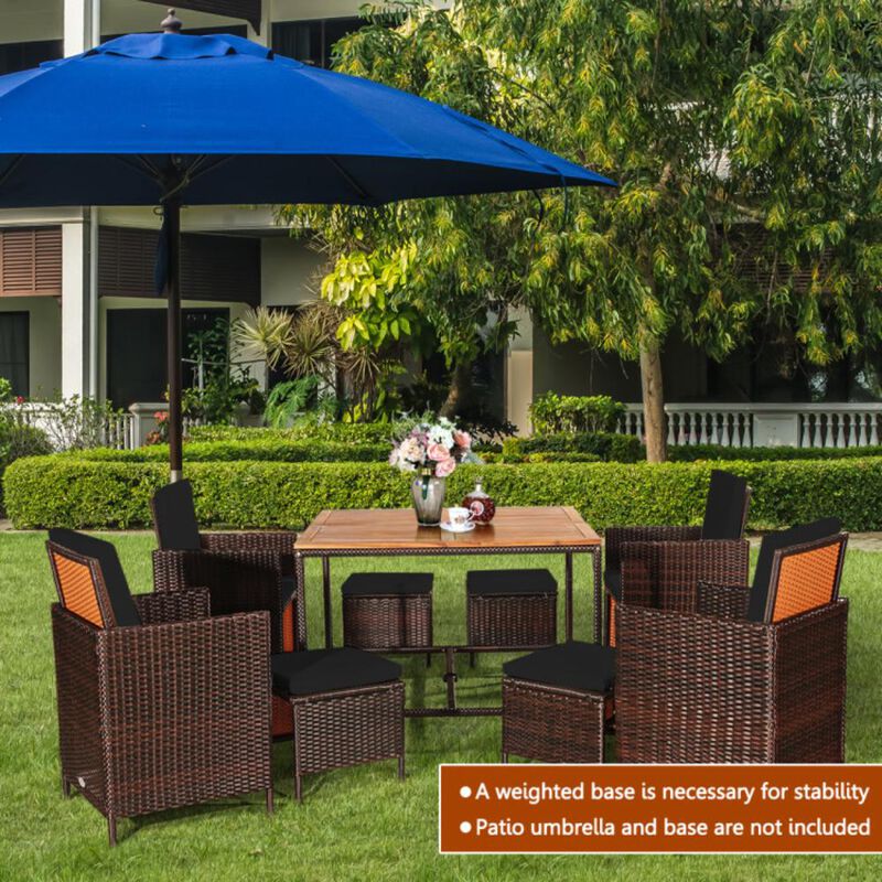 Hivvago 9 Pieces Patio Rattan Dining Cushioned Chairs Set