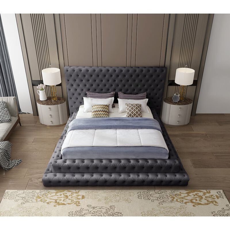 Meridian Furniture Revel Grey Velvet King Bed