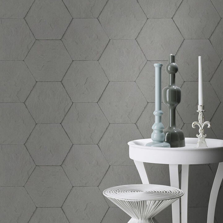 Bascom Dark Grey Stone Hexagon Wallpaper