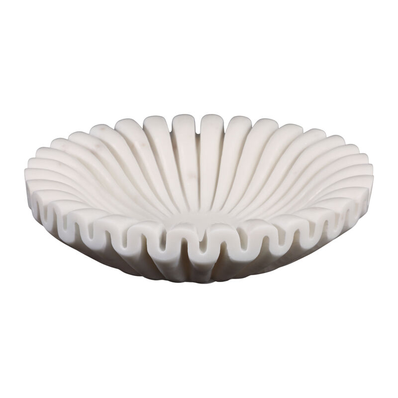 Marble 12" Pleated Bowl, White image number 2