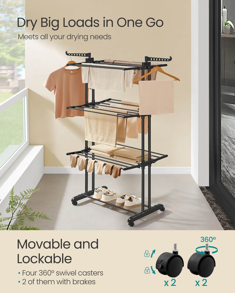 Vertical Clothes Drying Rack with 4 Tiers – Collapsible Laundry Stand for Towels and Garments