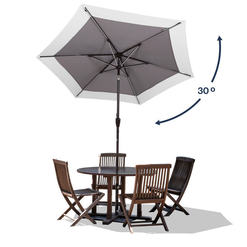 Spencer Classic Coastal 2-Tone Solar LED Market Patio Umbrella with 12 LED Strip Lights, Auto-Tilt, Crank and UV Protection