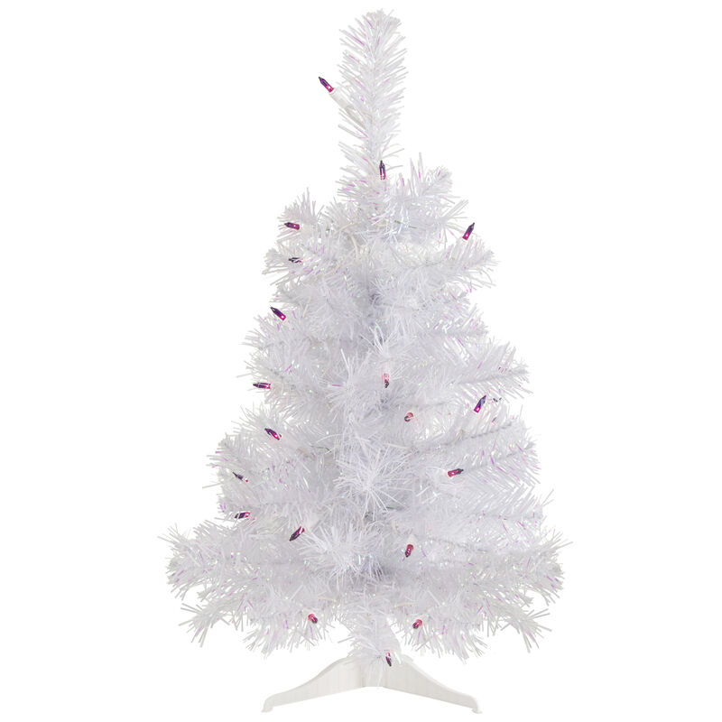 2' Pre-lit Rockport White Pine Artificial Christmas Tree  Purple Lights