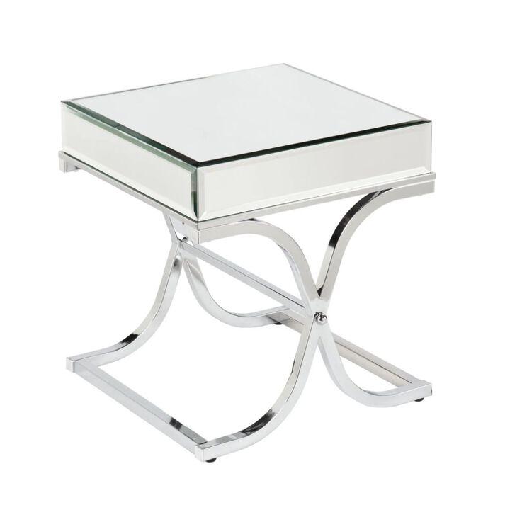 Homezia 22" Silver Glass And Iron Square Mirrored End Table