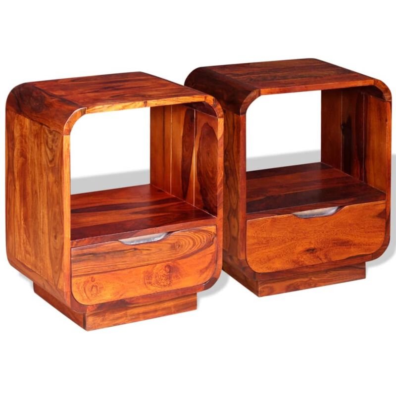 vidaXL 2 pcs Solid Sheesham Wood Nightstands - Versatile Bedroom Side Tables with Drawers and Open Compartment, 15.7"x11.8"x19.7" - Easy Assembly Included