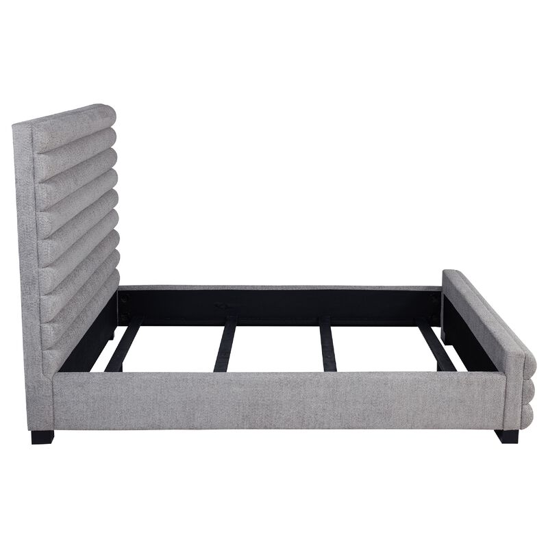 Ricia Queen Bed Frame, Black Block Feet, Gray Channel Tufted Boucle image number 3