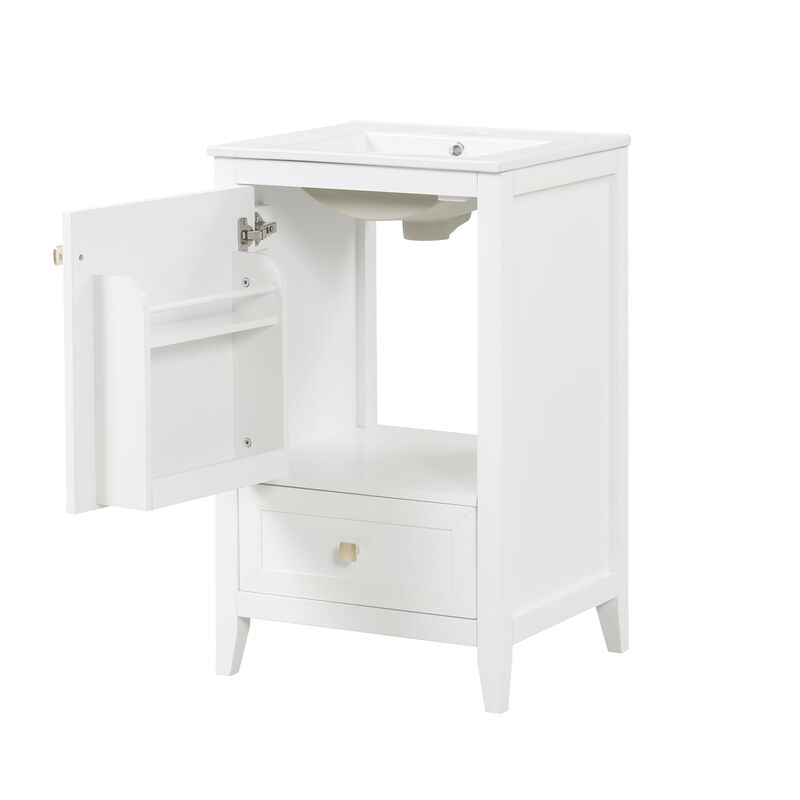 Whisen Bathroom Vanity with Sink, Vanity Cabinet with Soft Closing Door, Storage Rack and Drawer - White