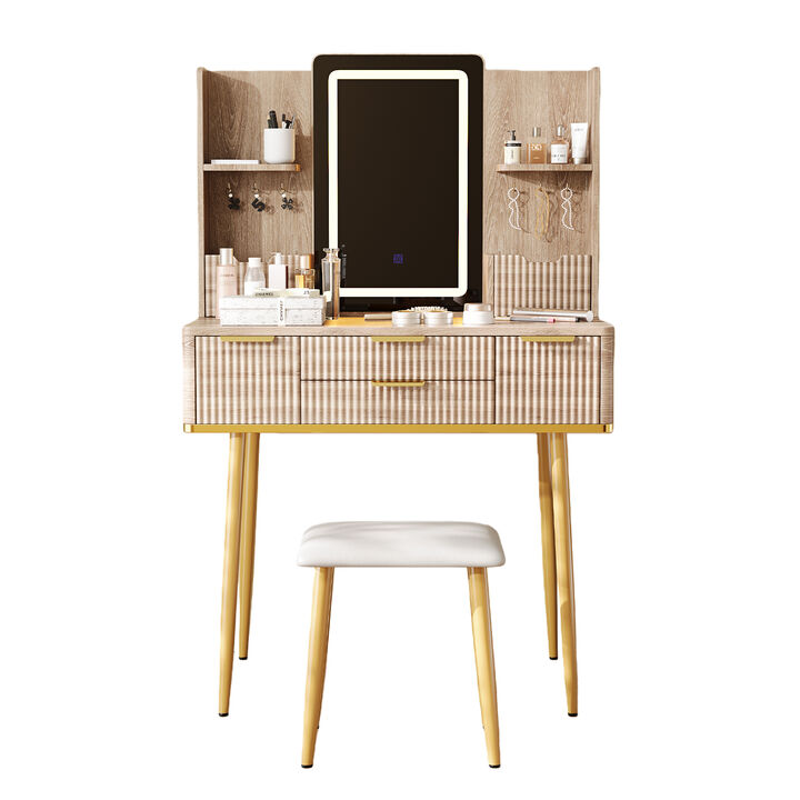 Gemhax LED 4-Drawer Vanity Desk