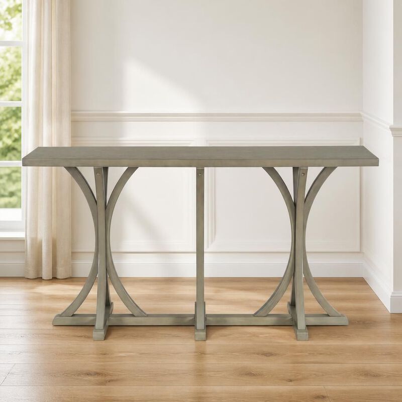GOODSILO 59.8 Inch Farmhouse Wooden Console Table with Spacious Oak Veneer Tabletop for Entryway Living Room Hallway Behind Sofa image number 2
