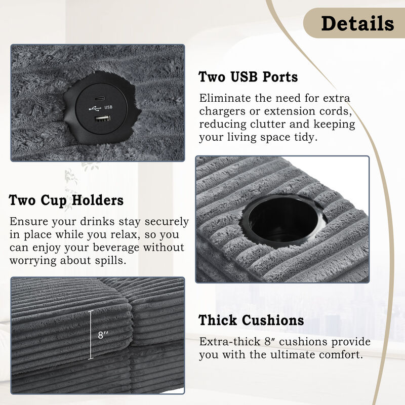 Merax Oversized Loveseat Chaise Lounge Sectional Sofa