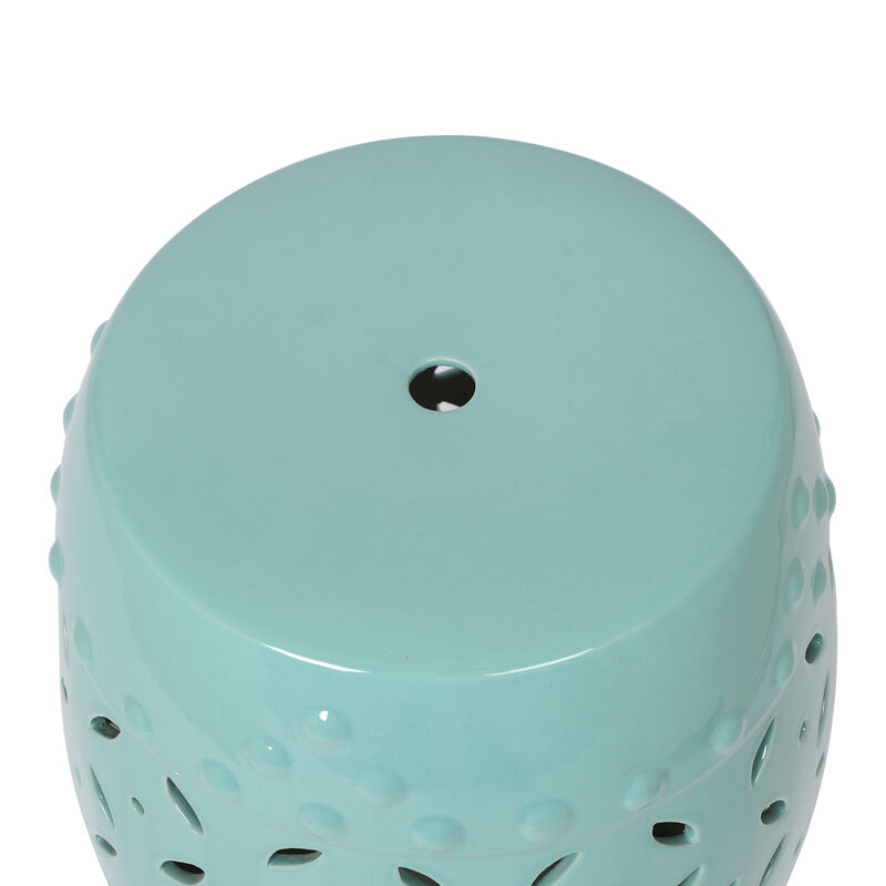 11" x 17" Glazed Ceramic Drum Stool - Indoor/Outdoor Side Table - Accent Garden Stool