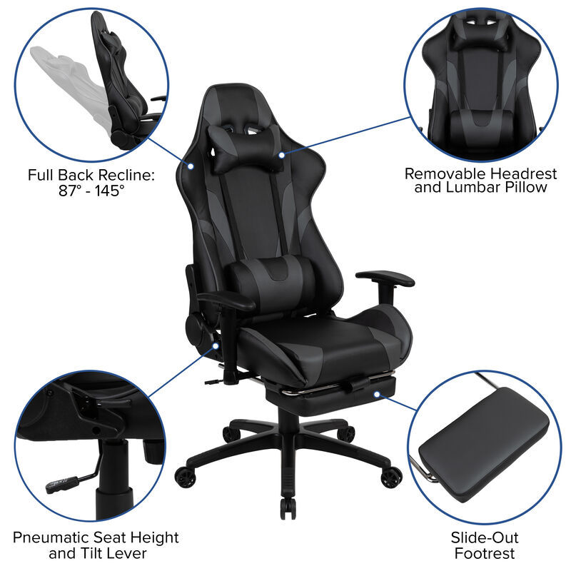 X30 Gaming Chair Racing Office Ergonomic Computer Chair with Reclining Back and Slide-Out Footrest in   LeatherSoft image number 3
