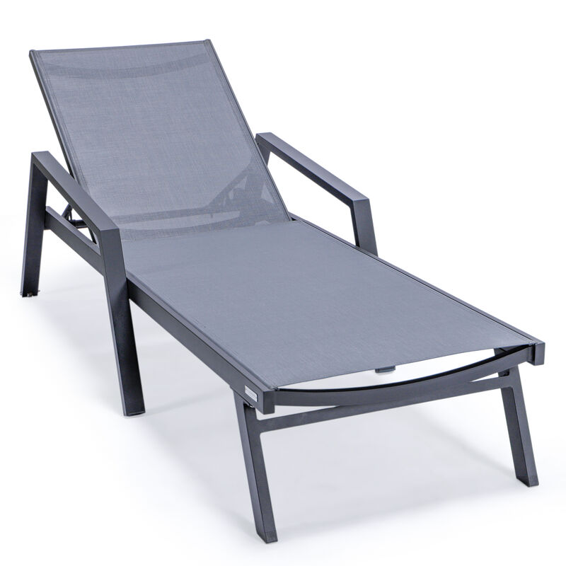 LeisureMod Marlin Poolside Outdoor Patio Lawn and Garden Modern Powder Coated Aluminum Frame Suntan Sling Chaise Lounge Chair with Armrests, Set of 2