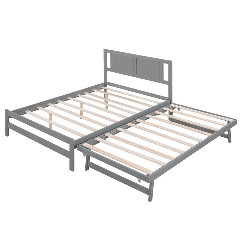 Full Size Platform Bed with Adjustable Trundle
